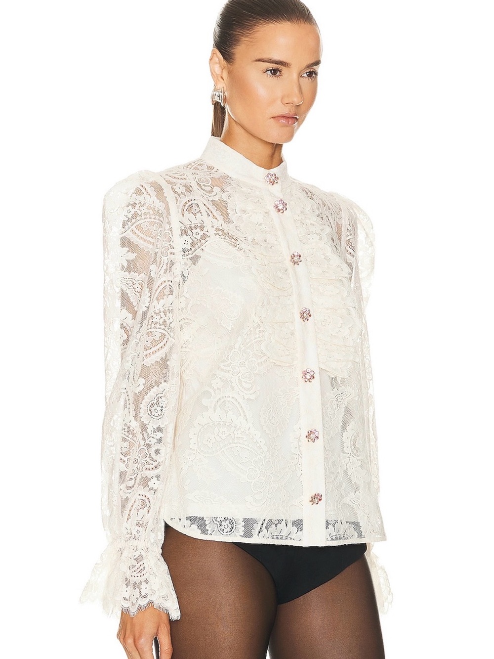 Zimmermann Lyrical Ivory Lace High-Neck Ruffle Blouse 0 (2-4) - Picture 2 of 9